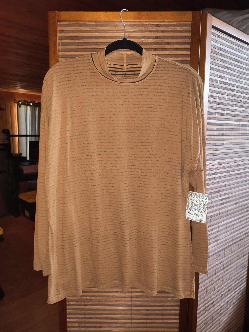 Free People We The Free Walnut Tan Tunic Striped Mock Neck Long-Sleeve Top